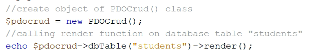 PDO CRUD Default Operation - generating crud using 2 lines of codes